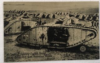 Ww1 Postcard Photo American Troops With Heavy English Tanks