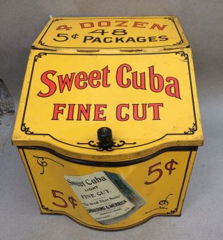 Vintage Sweet Cuba Light Fine Cut Tobacco Tin Display Canister Box With Lid Bin