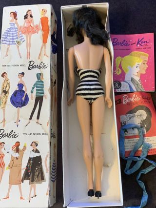Vintage Barbie 1959 BRUNETTE Ponytail w/stand & Box 12