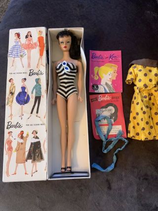 Vintage Barbie 1959 Brunette Ponytail W/stand & Box