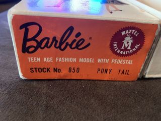Vintage Barbie 1959 BRUNETTE Ponytail w/stand & Box 2