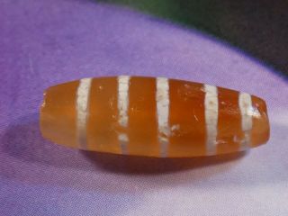 Ancient Agate Carnelian Etched 5 Stripe Pyu Tube Bead 17.  4 By 6.  2 Mm