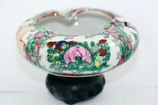 Vintage Chinese Medallion Famille Rose Hand Painted Porcelain Ash Tray