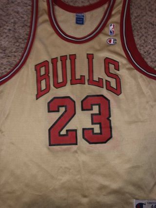 Michael Jordan Rare GOLD Vintage Champion Jersey Size 44 23 Chicago Bulls 90 ' s 4