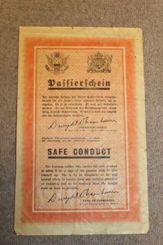Rare Ww2 U.  S.  Army Allied Forces Safe Conduct Pass For German Soldiers
