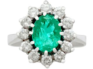 1.  50 Ct Emerald And 1.  12 Ct Diamond 14carat White Gold Cluster Ring - Circa 1970