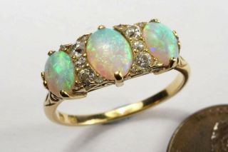 Quality Antique English 18k Gold Opal & Diamond Ring C1910