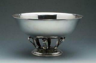 Sterling Silver Centerpiece Bowl,  With Georg Jensen Inspired Design,  10 " X 5.  5 