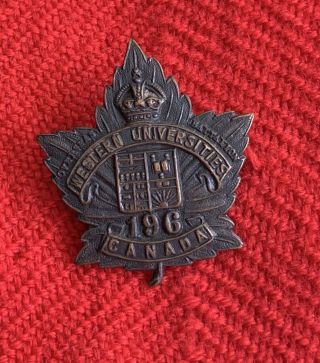 Canada Wwi Great War Cap Badge 196th Battalion Western Universities Winnipeg Cef