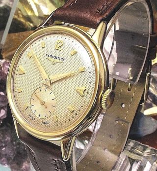 Vintage Longines 18 K Gold Honeycomb Dial 1952 Serviced Two Year Baume