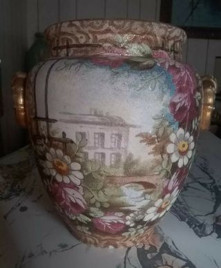 Exquisite Htf Bonn Germany Antique Hand Painted Twin Handled 3 Dimensional Vase