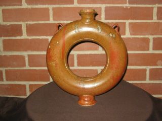 :arge 13 " Tall Stoneware Ring Jug Orange Clay Color Glaze