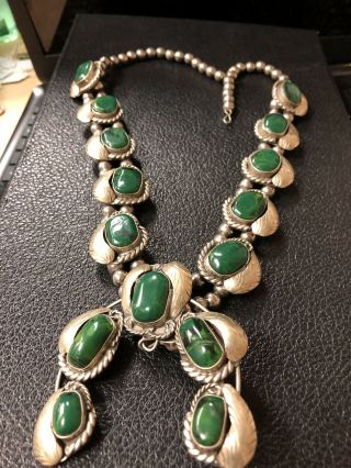 Vintage Heavy Sterling Squash Blossom Necklace