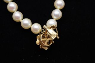 Vintage Double Strand Pearl Necklace 14k Yellow Gold Diamond & Sapphire Clasp 3