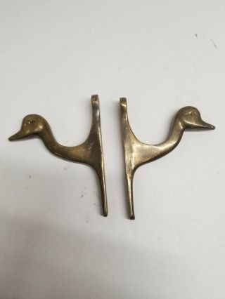 Vintage Solid Brass Duck Head Wall Hooks - Set Of 2