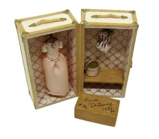 Vintage Renee Delaney Dollhouse Miniature Trunk,  Hat Box,  Clothes - Made in 1983 4