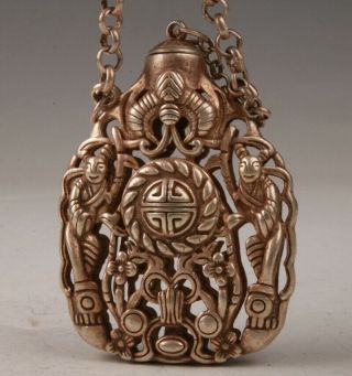 Retro Tibetan Silver Handmade Carving Belle Statue Pendant Hollow Snuff Bottle