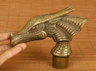 Good Old Bronze Hand Carving Dragon Head Statue Figue Cane Walking Stick Head