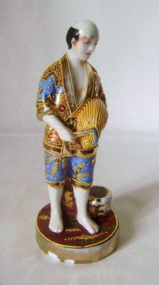 Vintage Japanese Satsuma Porcelain Figure: Man With Rice Sheaf : 13 Cm High