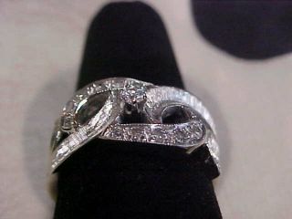 ANTIQUE DECO 1920 ' S OLD MINE OR EUROPEAN CUT DIAMOND BAND RING 14K WHITE GOLD 7 4