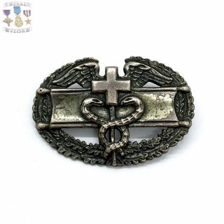 Wwii U.  S.  Army Combat Medic Badge Sterling Silver Pin - Back Ww2