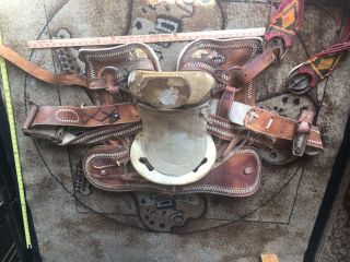 14 " Mexican Vintage Charro Saddle Rawhide W/ Bone.  J.  Emilio Gonzalez Guad Jal