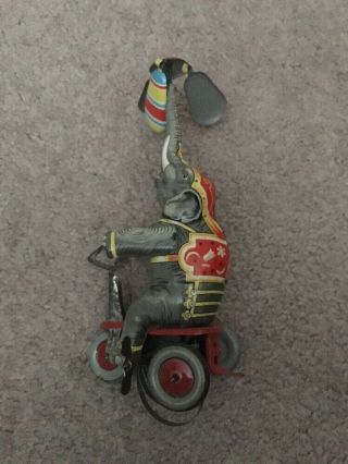 Vintage Tin Litho Elephant On Tricycle Wind Up Or Restore