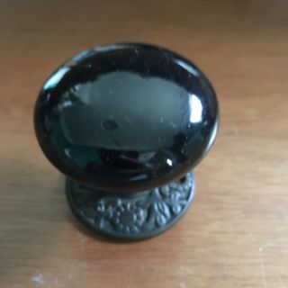 Door Knob Vintage Ceramic Black - 2 1/4 " Diameter With Cast Iron Rosette