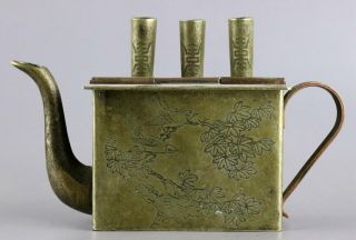 Collect China Antique Bronze Carve Birds & Bloomy Flower Delicate Noble Tea Pot