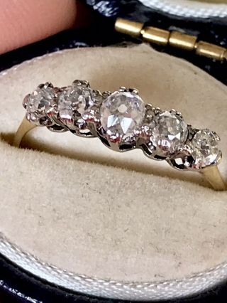Glorious Antique Approx 0.  70 Old Cut 5 Stone Diamond Ring 18ct Gold 18k