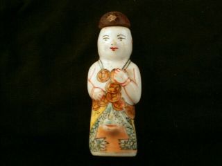 Great 19thc Chinese Porcelain Painting Wealth Boy On Frog Snuff Bottle W019