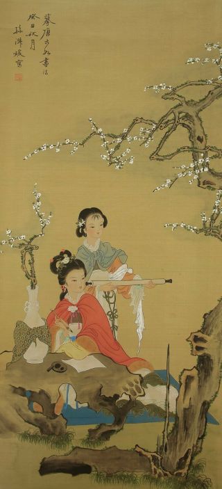 掛軸1967 Chinese Hanging Scroll " Ume Tree And Chinese Ancient Beauty " @b789