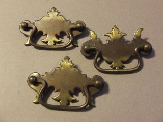 3 Vintage Brass Drawer Pulls 3 1/2 " Hole Space