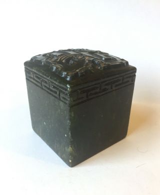 Antique Chinese Spinach Jade or Hardstone Seal 19th Century Qing. 8