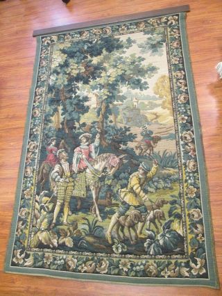 Vintage Woven Rug Carpet Wall Picture Tapestry Hunt Scene Deco