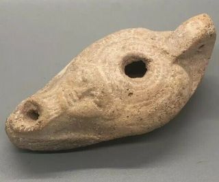 Authentic Ancient Egyptian Clay Oil Lamp Depicting Bes,  Late Period 664 - 332 Bc