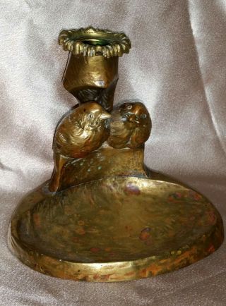 Antique Art Nouveau Austrian Bronze Lamp Base Sculpture Of 2 Birds Signed Tusca