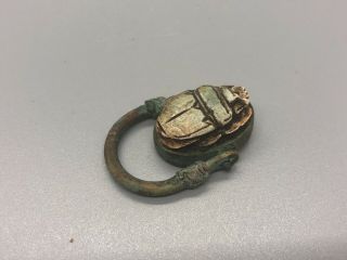 Authentic Ancient Egyptian Bronze Ring With Faience Scarab Insert,  664 - 332 Bc