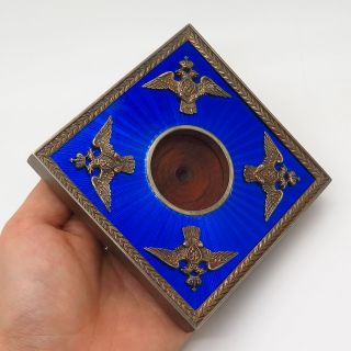 800 Silver Antique Guilloche Enamel Wood Double - Headed Eagle Table Picture Frame