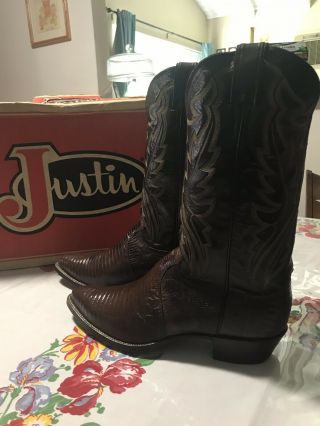 Vintage Justin Chicolate Iguana Lizard Cowboy Boots Made In Usa Size 10 1/2 D