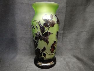 9.  75 " European Cameo Cut Overlay Chipped Ice Art Nouveau Art Glass Vase