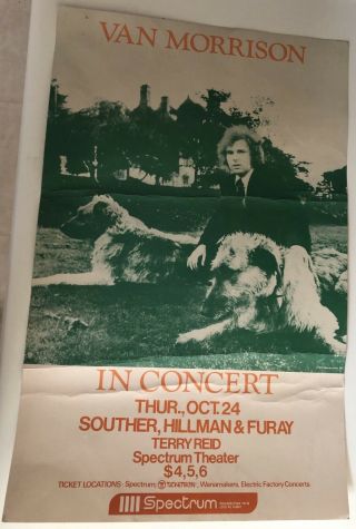 Vintage 1974 Van Morrison Veedon Fleece Concert Poster Spectrum Philly