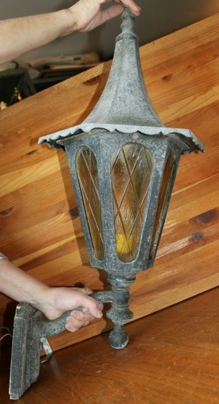 Outdoor Lamp Sconce Lantern Cast Aluminum Yellow Glass Vintage Gothic Style