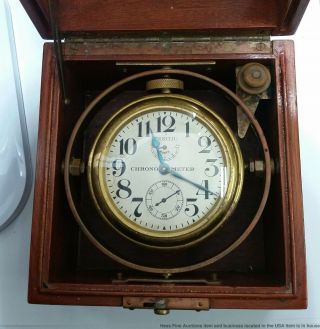 Gimbaled Zenith 8 Day Ships Clock Up Down Indicator Vintage WWII Military 2