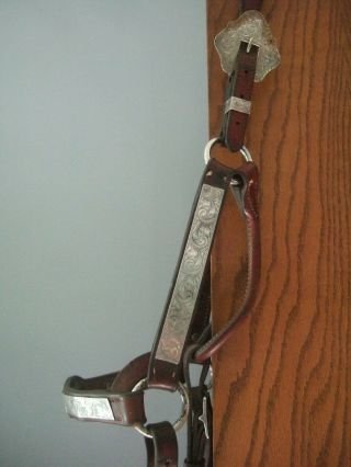 Vtg Kathys Sterling Silver Overlaid Horse Show Halter Aqha Western Leather 5 Way