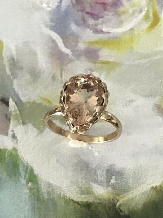 14k Peach Natural Zircon,  Pear Shape Vintage Ring Size 6.  25