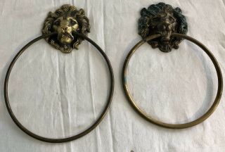 Pair Vintage Reclaimed Brass Lions Head Towel Rings