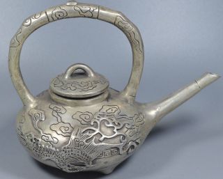 Collectable Souvenir Exorcism Old Miao Silver Carve Dragon Phoenix Royal Tea Pot