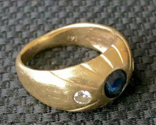 Vintage 14k Yellow Gold.  75 Ct Sapphire Ring W/ Two.  16 Side Diamonds.  7g.