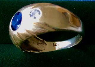 Vintage 14k Yellow Gold.  75 Ct Sapphire Ring w/ two.  16 Side Diamonds.  7g. 7